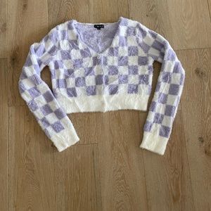 Checkered Purple and White Sweater - size small